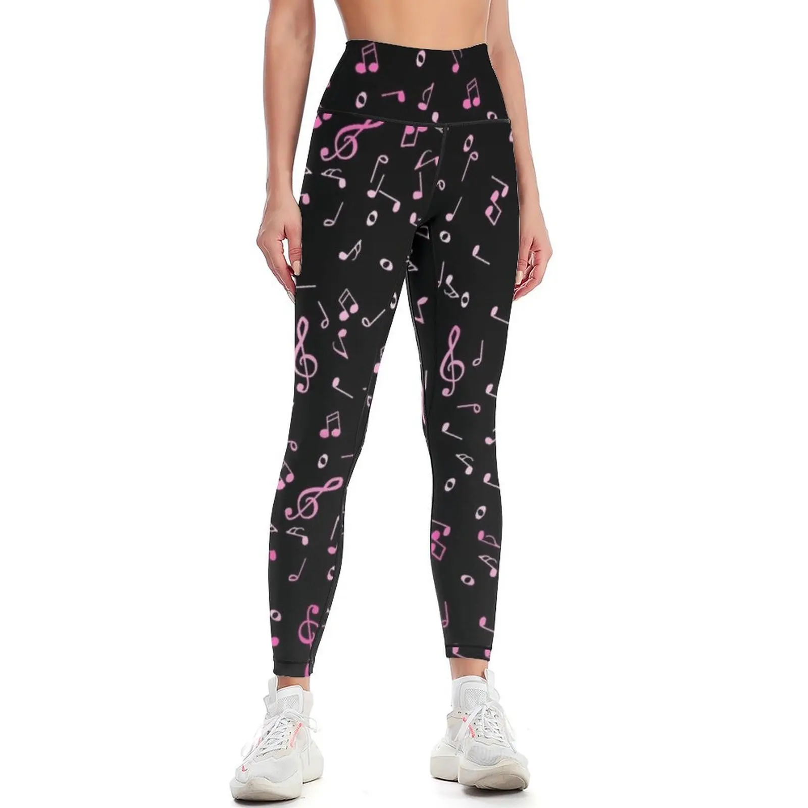 Yoga Fitness Music - Pink Gradient Music Notes Leggings gym