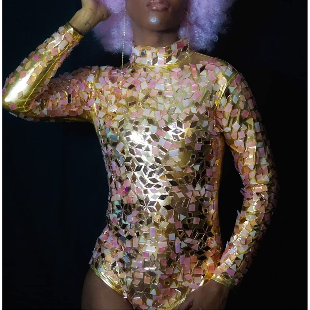 Yoga Fitness Music - Women Metallic Shiny Athletic Leotard Bodysuit