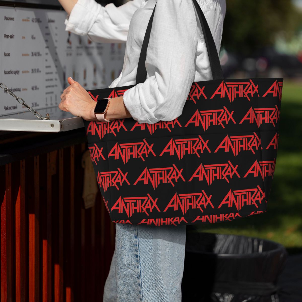 Yoga Fitness Music - Anthrax Music Band Logo Beach Tote