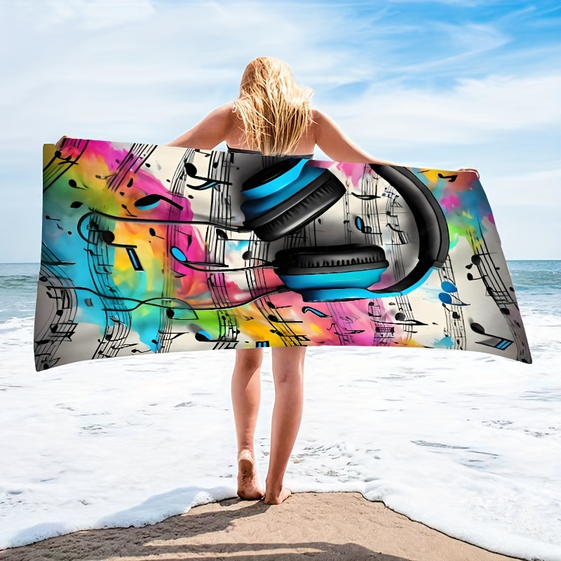 Yoga Fitness Music - Headphone And Music Note Beach Towel,