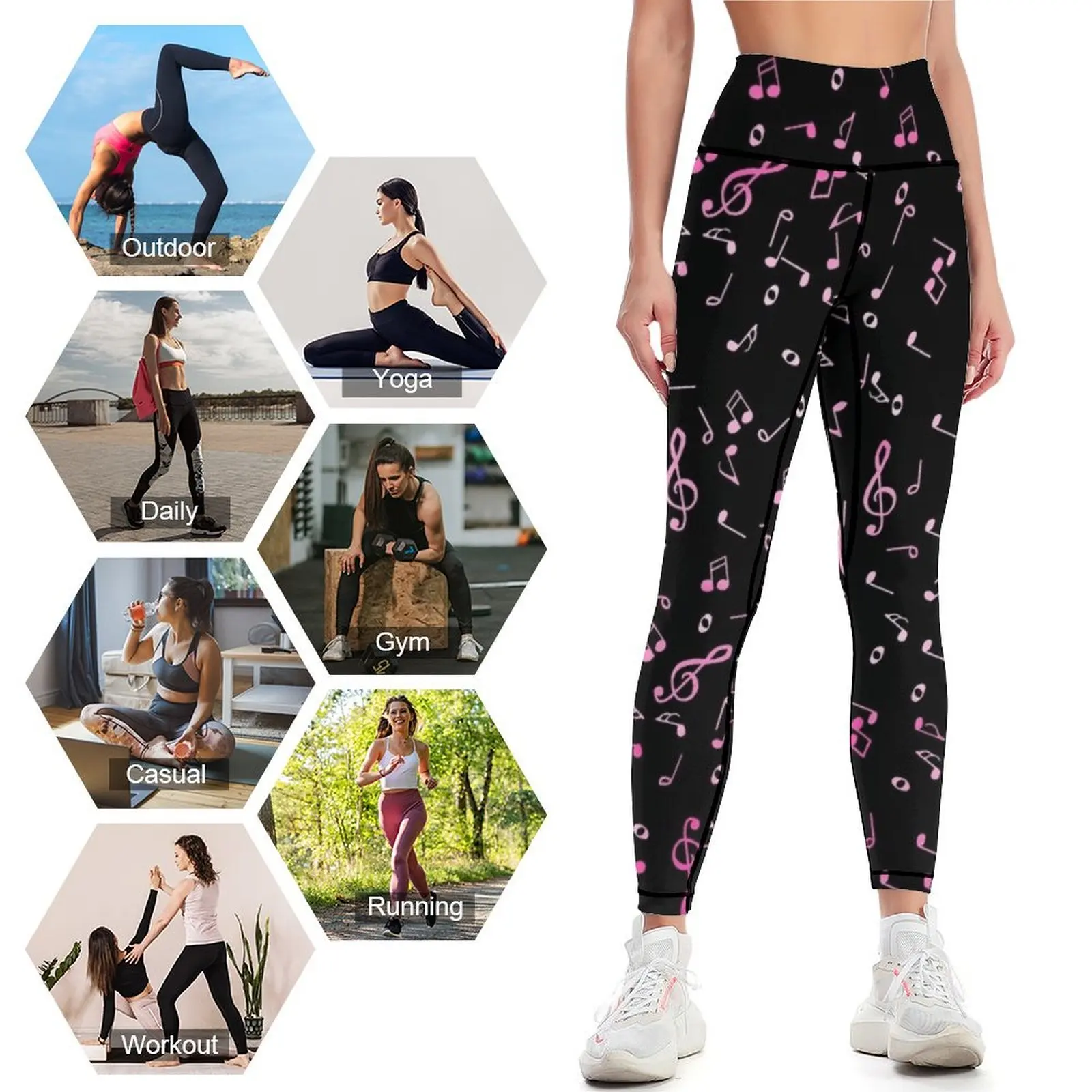 Pink Gradient Music Notes Legg - Yoga Fitness Music ulasan dan harga