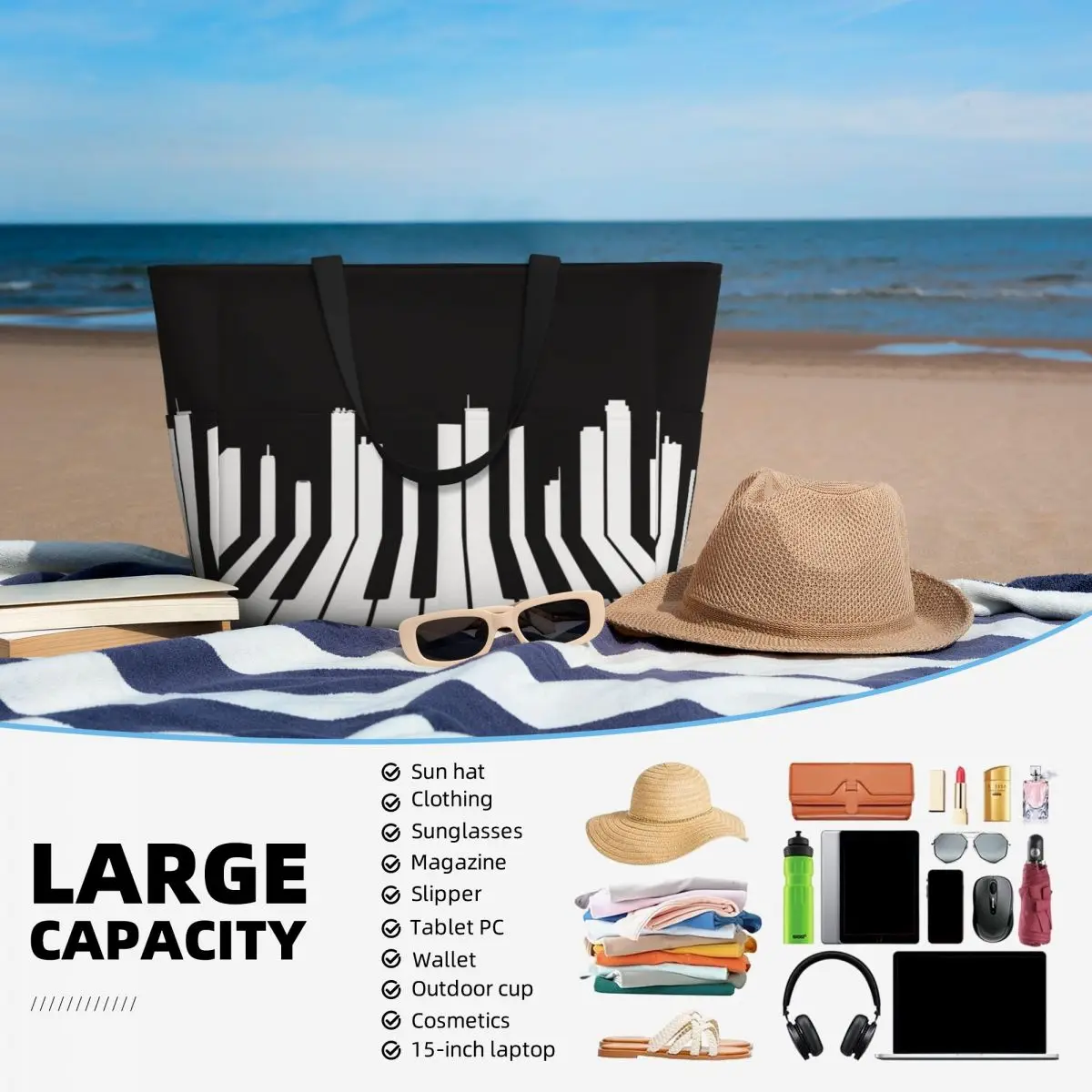 Piano City Music Beach Tote Ba - Yoga Fitness Music ulasan dan harga