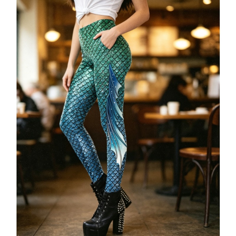 Mermaid Scale 3D Print Legging - Yoga Fitness Holiday ulasan dan harga