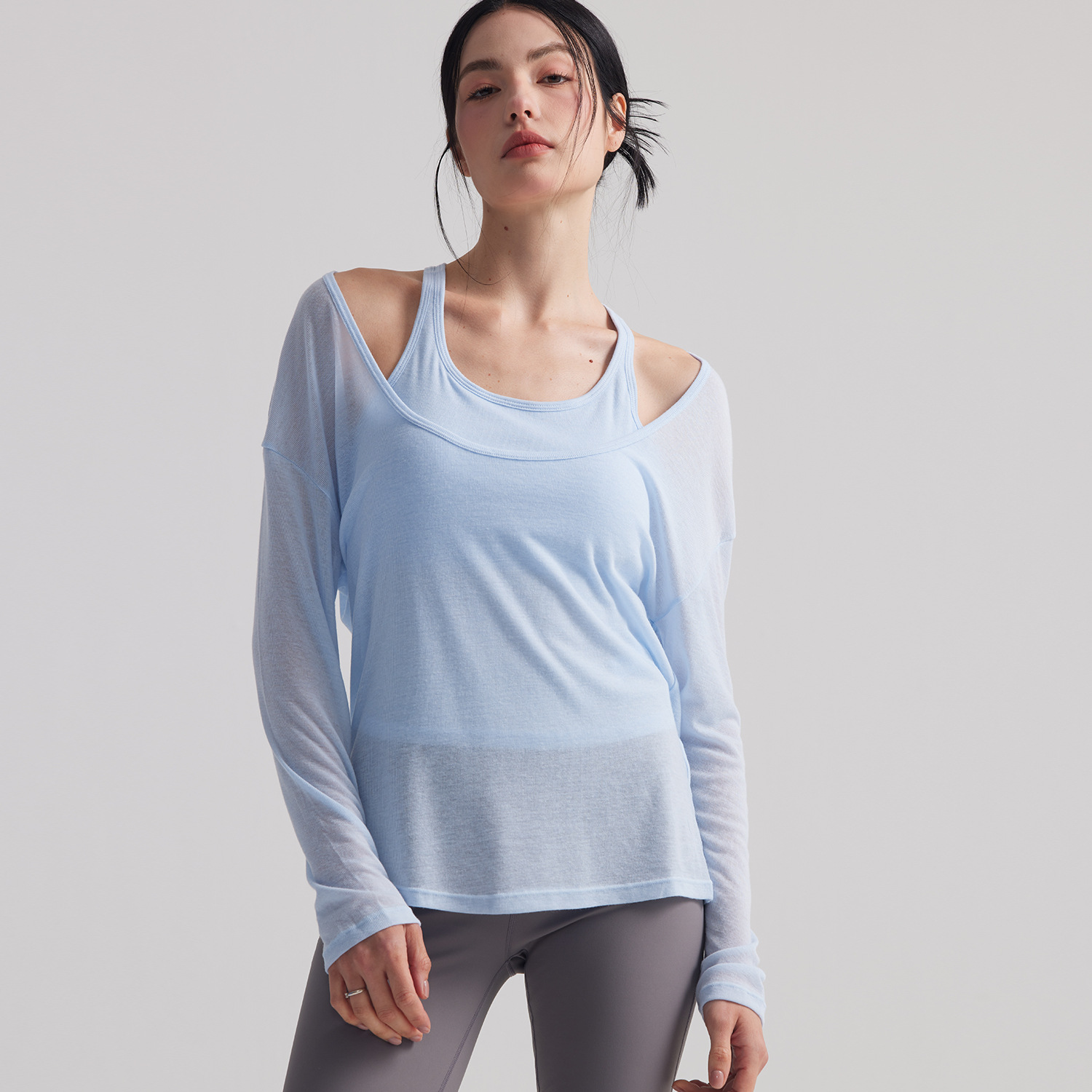 Women Loose Semi Sheer Long Sl - Yoga Fitness Up ulasan dan harga