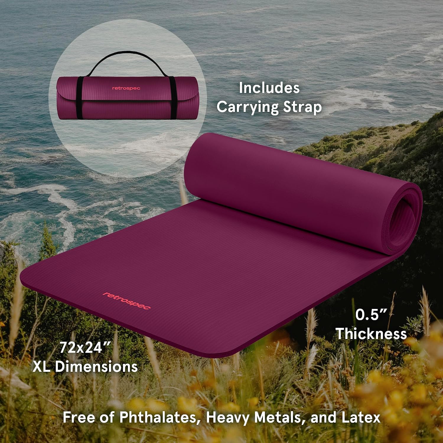 Thick Yoga Mat 1/2in Non-Slip  - Yoga Fitness Images ulasan dan harga